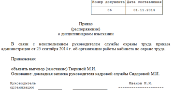 Дисциплинарное взыскание за ненадлежащее исполнение выражавшееся в неисполнении приказа